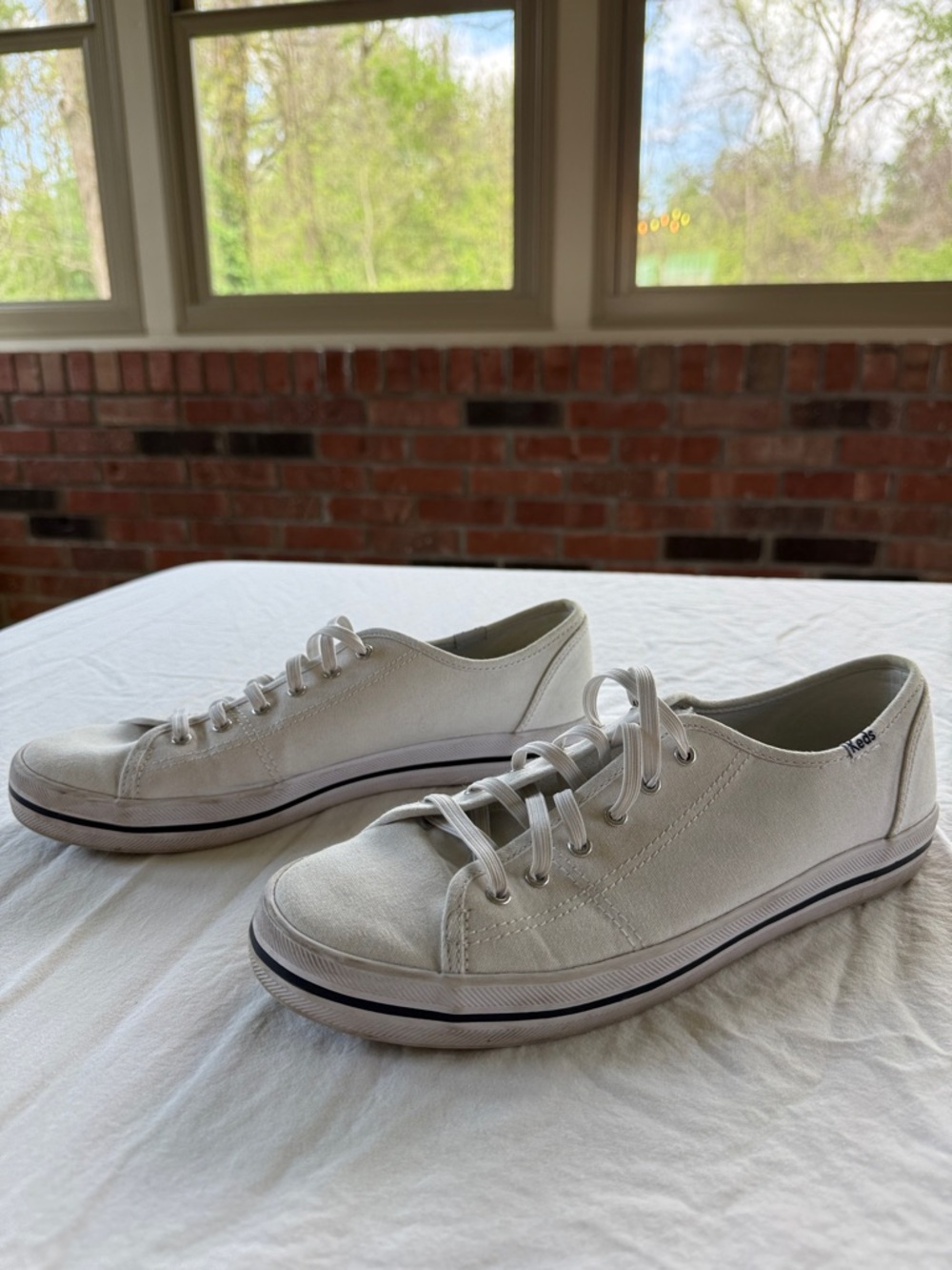 Keds White Canvas Low-Top Sneakers with Black Sole Stripe - Picture 3 of 5